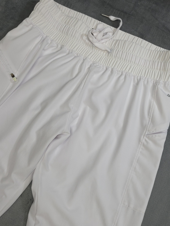Cali Sport Pants - Women's L White Smocked-Waist Track Joggers with Zippered Pockets Parachute